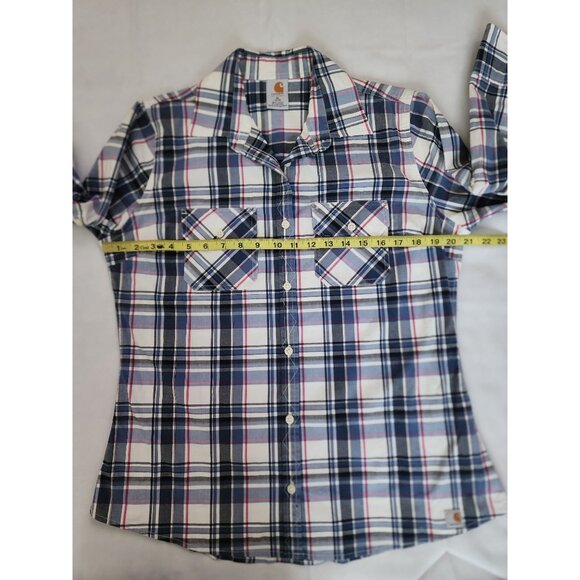 Carhartt Women's Blue/Pink Plaid Button Up 3/4 Sleeve Work Shirt Size XL (16/18) - Picture 9 of 11